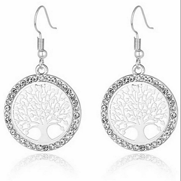 Silver Tree of Life Earrings with Crystal Rhinestone accents on ss earwires - Picture 14 of 15